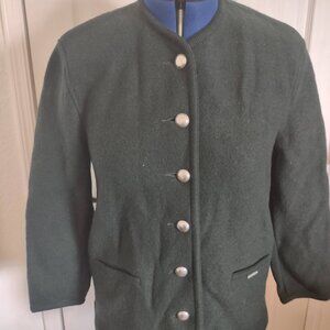 Geiger Collection Green Boiled Wool Jacket Austria 36 Silver Buttons